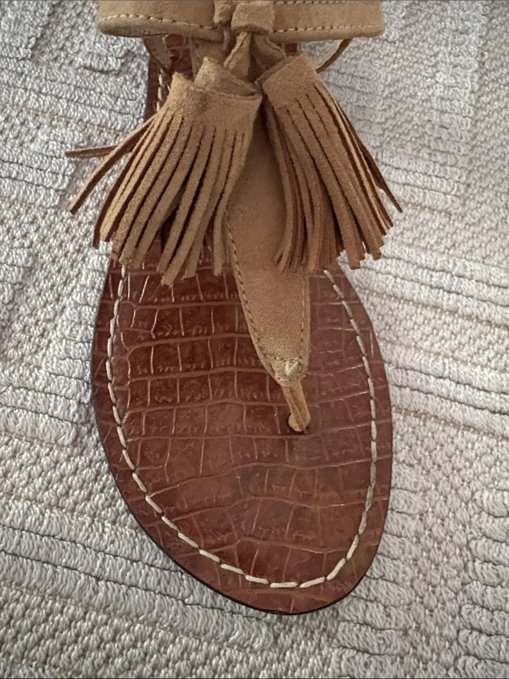 SAM EDELMAN Leila Sandals in Almond Suede with Tassels - Picture 2 of 8